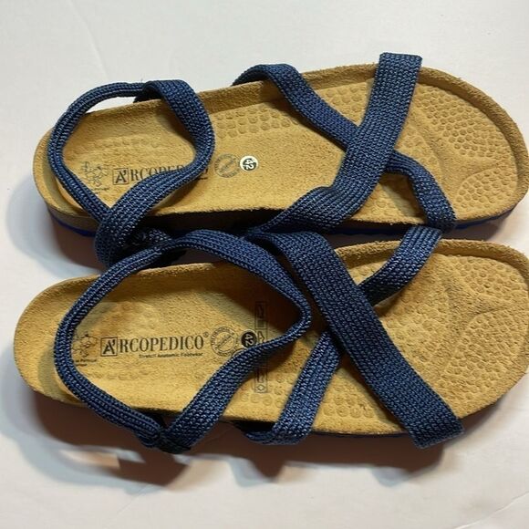 Arcopedico Santana Strappy Knit Blue Cork Sandals Size EUR 42 US 10 - Picture 2 of 7